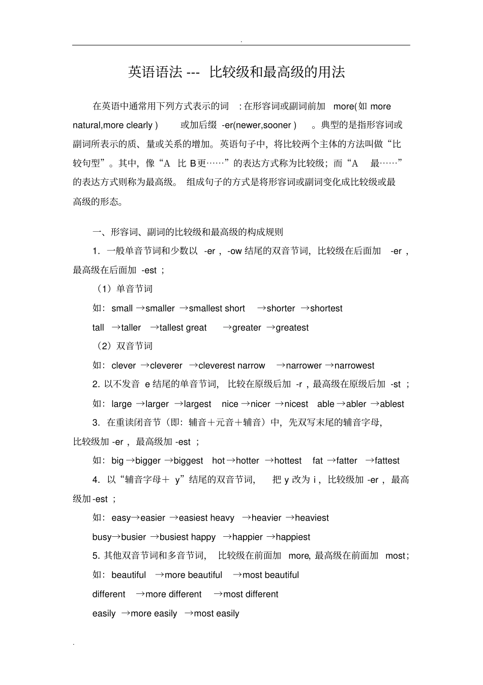 完整版初中英语比较级和最高级的用法_第1页