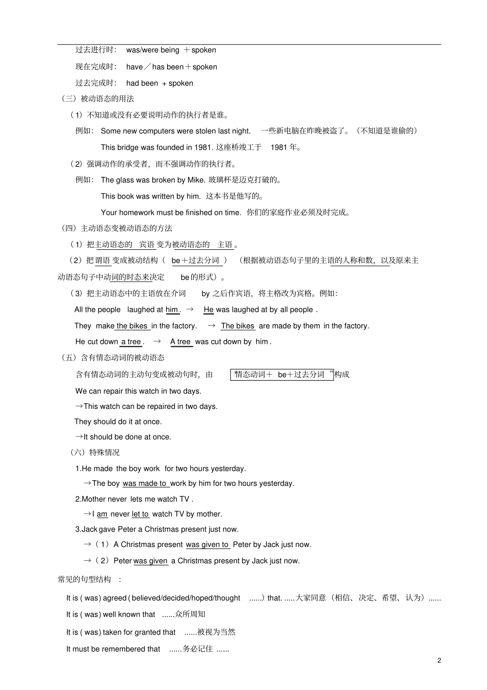 完整版初中英语被动语态讲解练习及答案_第2页