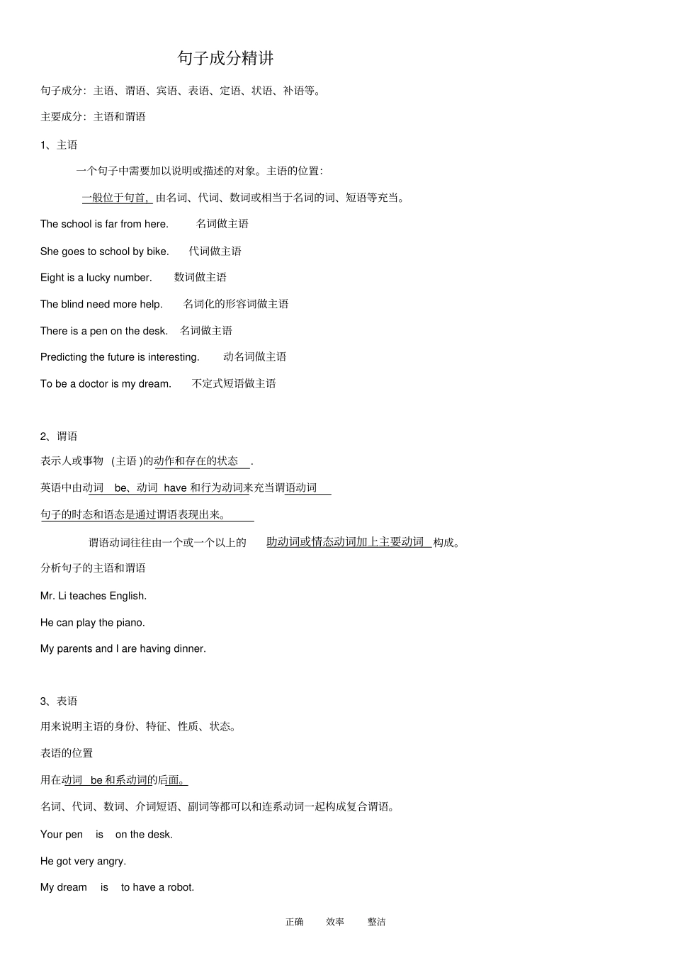 完整版初中英语语法句子成分_第1页