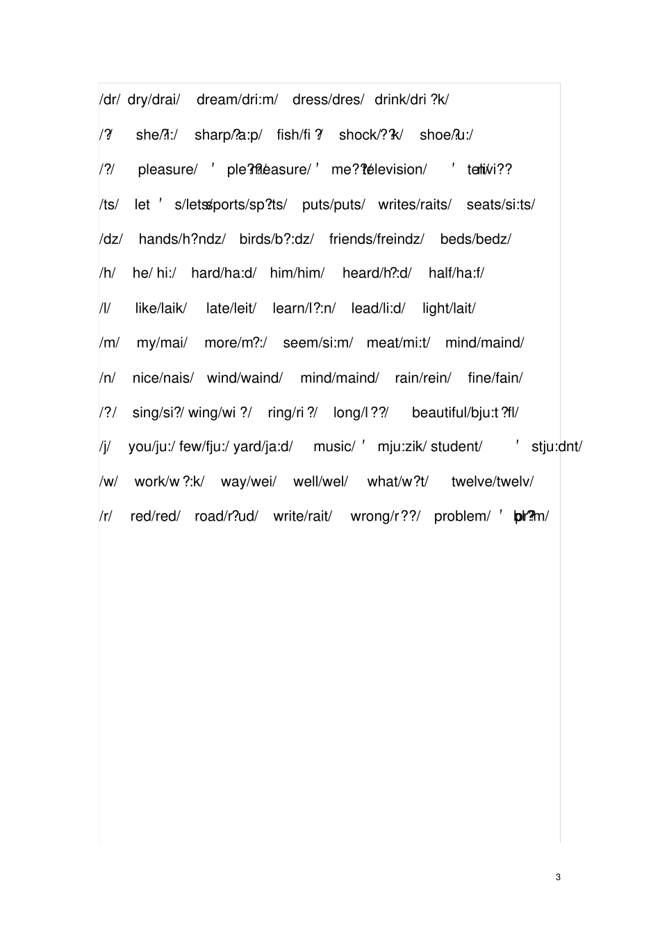完整版初中英语音标发音表及发音规则_第3页