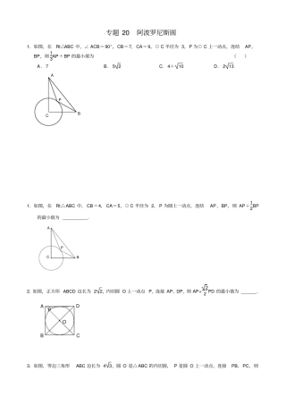 完整版初中阶段2个阿波罗尼斯圆的大题