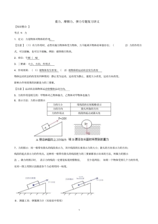 完整版初二物理重力摩擦力专题复习讲义