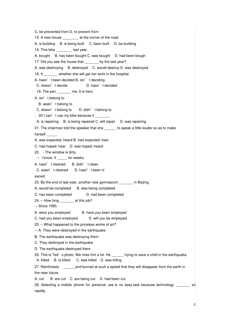 完整版初二被动语态练习题及答案_第2页