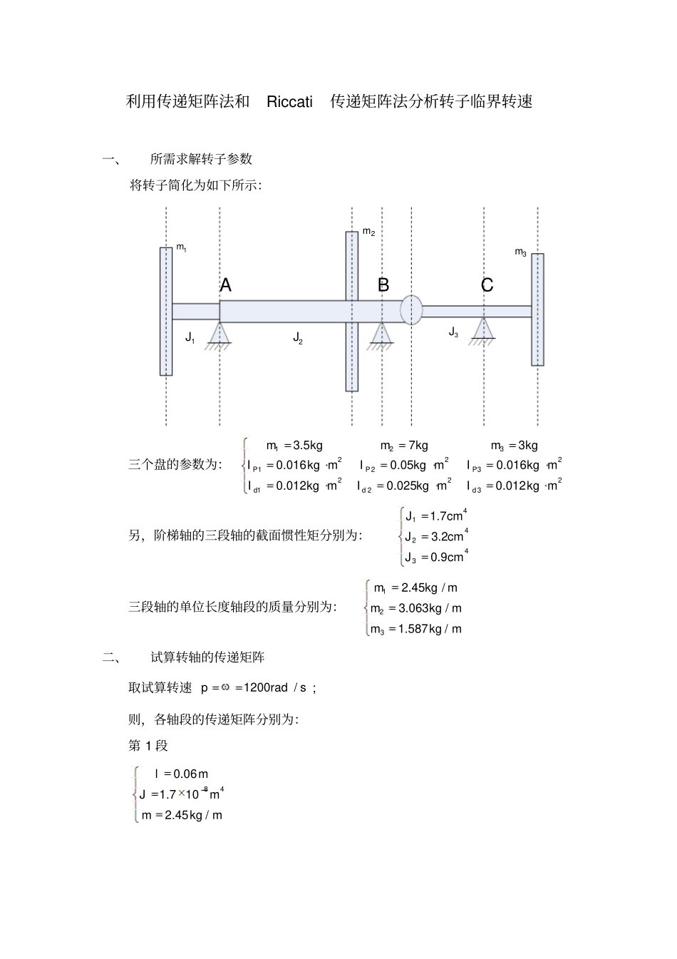 完整版利用传递矩阵法和Riccati传递矩阵法分析转子临界转速_第1页