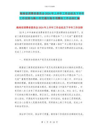 海南省消费者委员会2024年上半年工作总结及下半年工作安排与海口市交通污染专项整治工作总结汇编