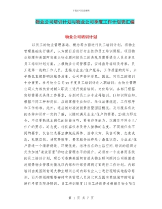 物业公司培训计划与物业公司季度工作计划表汇编