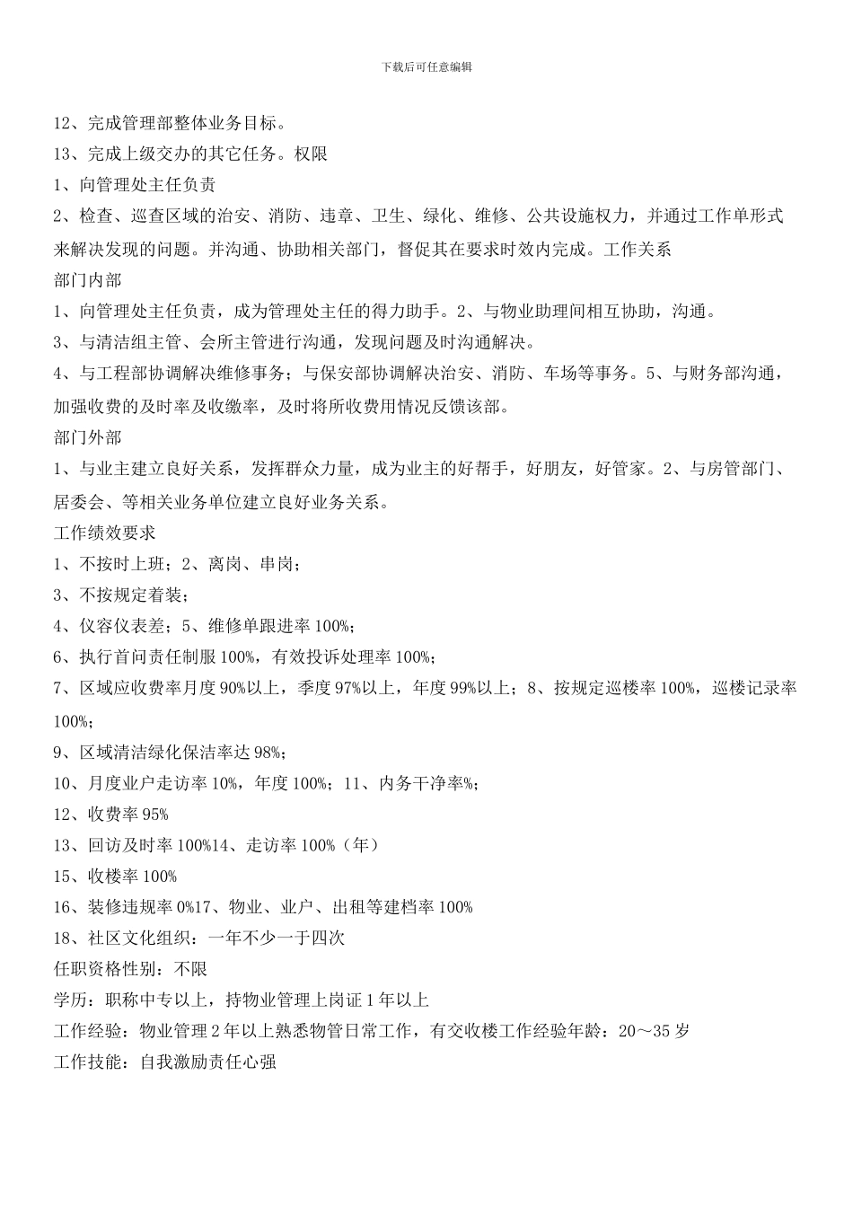 物业助理岗位工作说明书_第2页