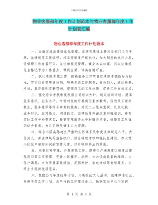 物业客服部年度工作计划范本与物业客服部年度工作计划表汇编