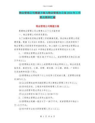 物业管理公司筹建方案与物业管理办公室2024年工作要点推荐汇编