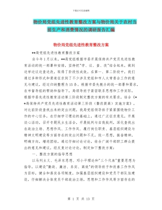 物价局党组先进性教育整改方案与物价局关于农村当前生产和消费情况的调研报告汇编