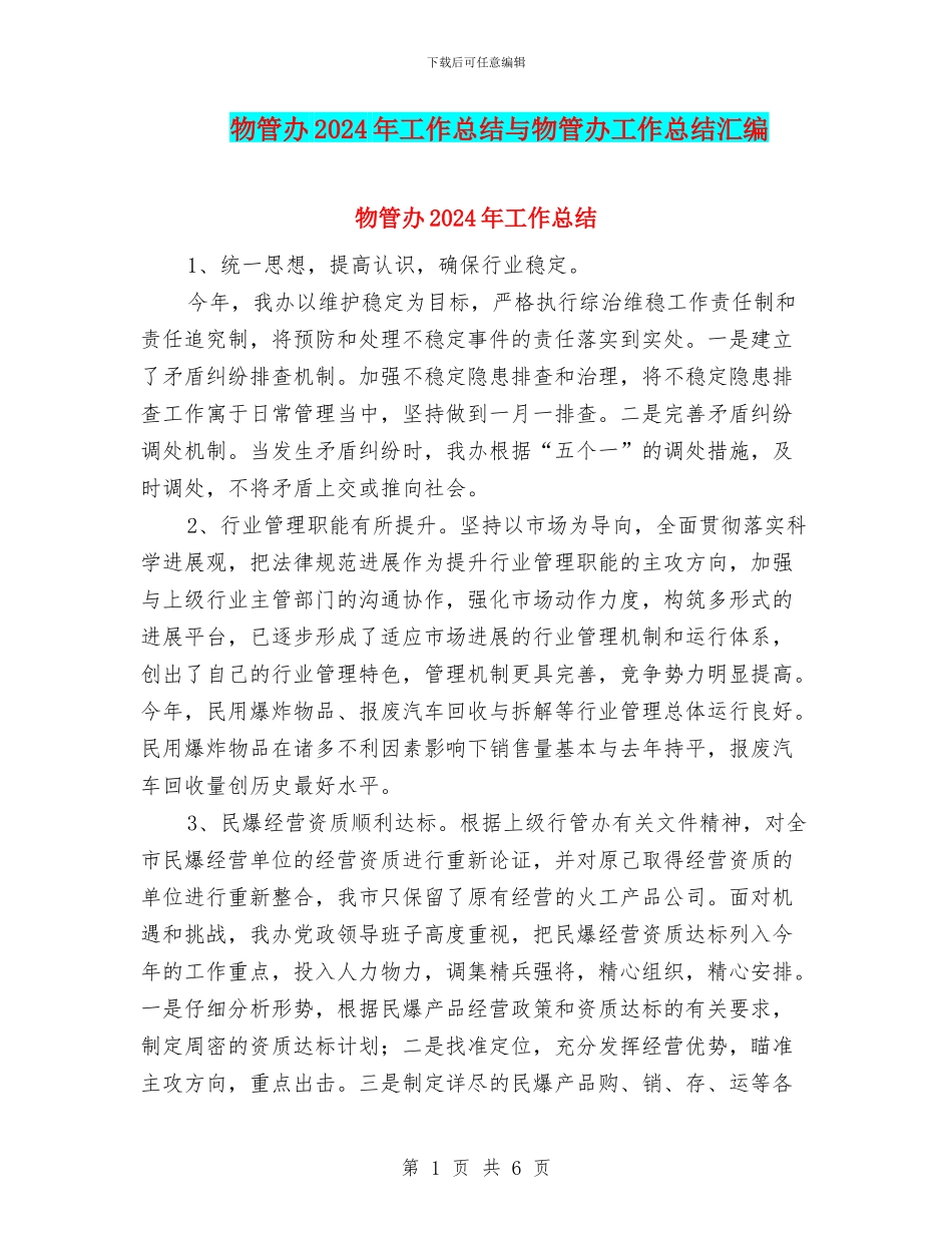 物管办2024年工作总结与物管办工作总结汇编_第1页