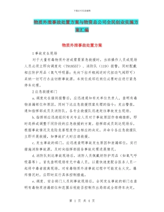 物质外泄事故处置方案与物资总公司全民创业实施方案汇编