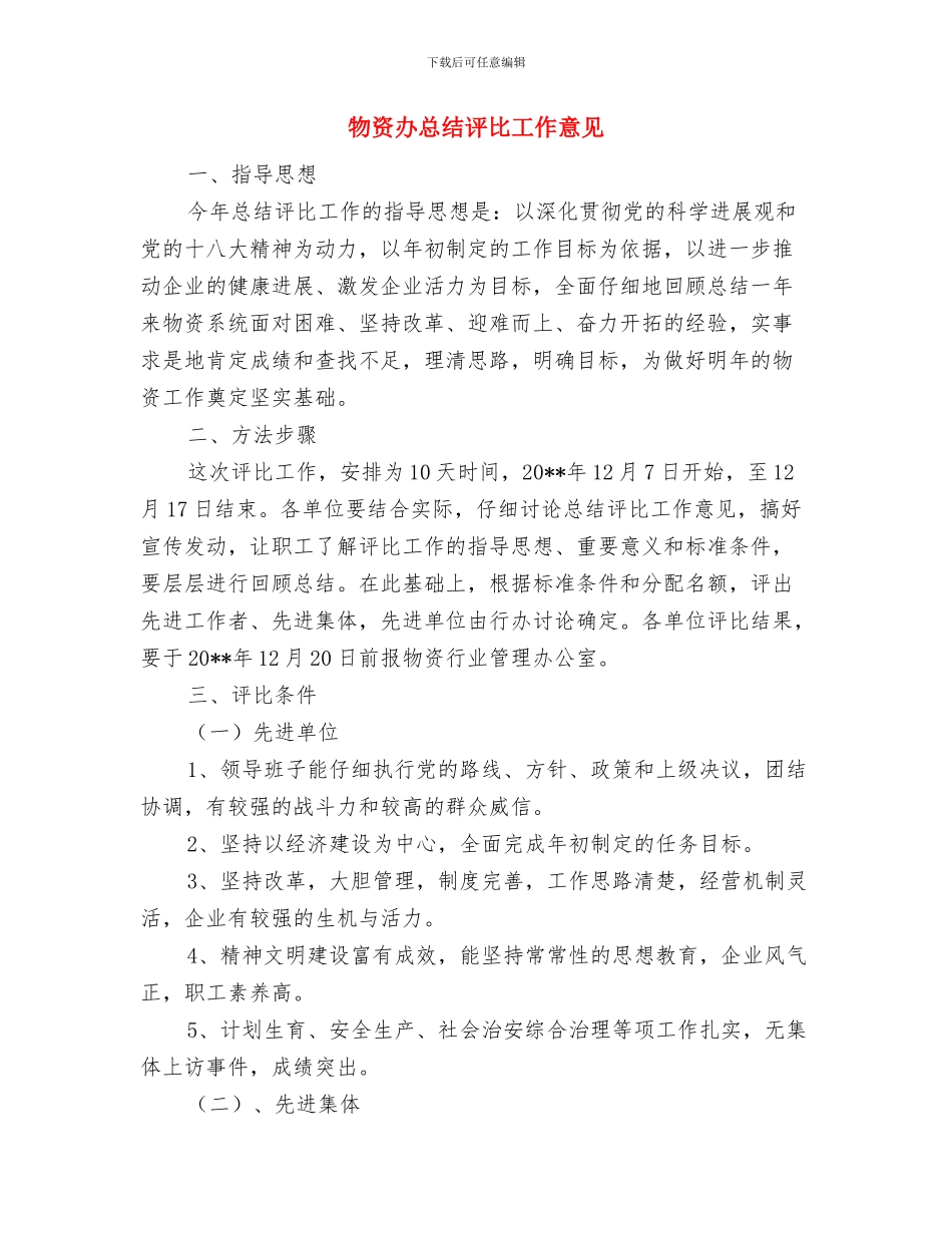 物资办办公管理年终总结与物资办总结评比工作意见汇编_第3页