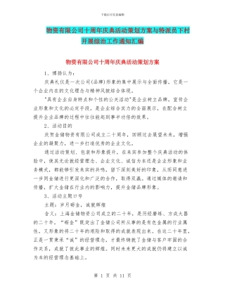 物资有限公司十周年庆典活动策划方案与特派员下村开展综治工作通知汇编