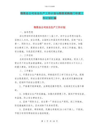 物资总公司安全生产工作计划与物资采购部门年度工作计划汇编