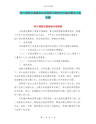 特大道路交通事故应急预案与特校作风建设整改方案汇编