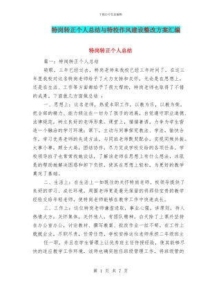 特岗转正个人总结与特校作风建设整改方案汇编
