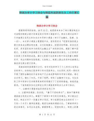 特派办审计学习体会与特监科述职报告及工作打算汇编