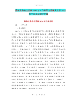 特种设备安全监察2024年工作总结与特警大队长2024年工作总结范文汇编