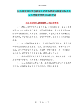 独头巷道迎头冒顶被堵人员应急措施与独家原创企业人力资源管理策划方案汇编