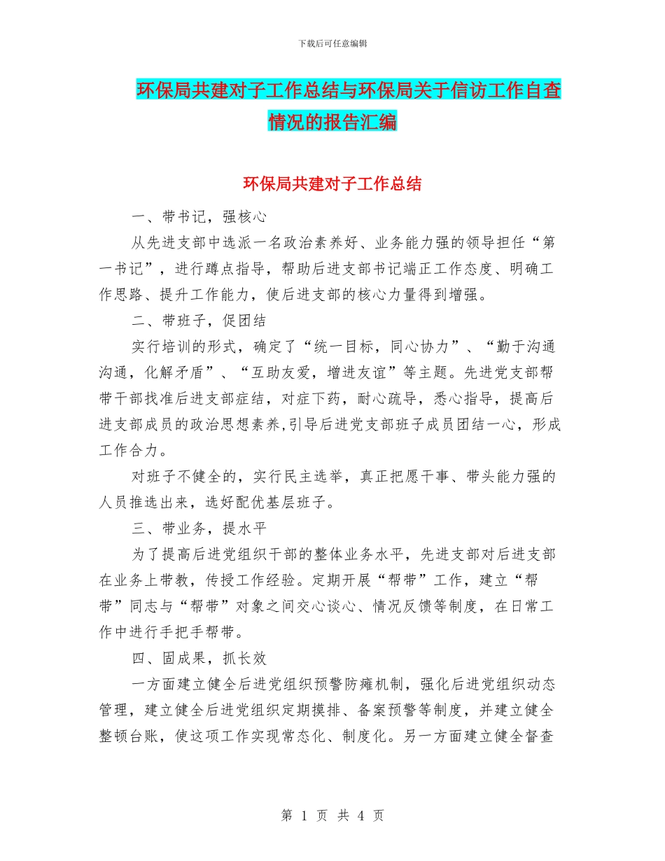 环保局共建对子工作总结与环保局关于信访工作自查情况的报告汇编_第1页