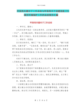 环保局共建对子工作总结与环保局关于创建省级卫生城市环境保护工作的总结报告汇编