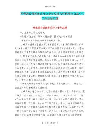 环保局分局政务公开上半年总结与环保局办公室个人工作总结汇编