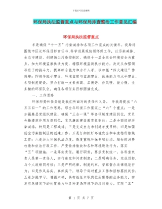 环保局执法监督重点与环保局排查整治工作意见汇编