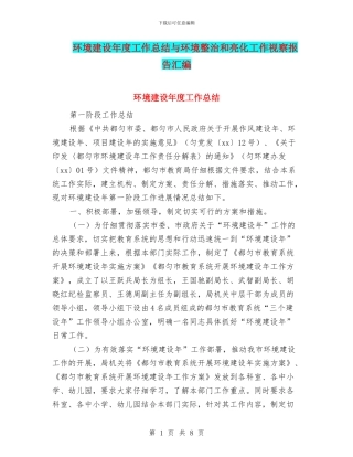 环境建设年度工作总结与环境整治和亮化工作视察报告汇编