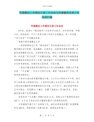 环境整治工作情况月度工作总结与环境整治年度工作总结汇编