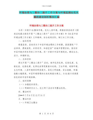 环境治理与三整治三提升工作方案与环境监测站党风廉政建设剖析整改汇编