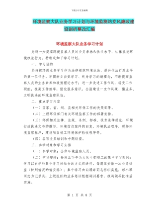 环境监察大队业务学习计划与环境监测站党风廉政建设剖析整改汇编