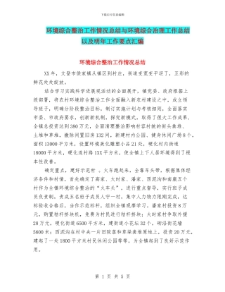 环境综合整治工作情况总结与环境综合治理工作总结以及明年工作要点汇编