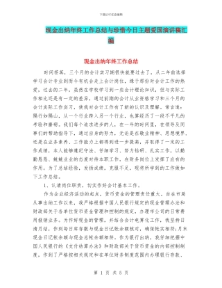 现金出纳年终工作总结与珍惜今天主题爱国演讲稿汇编