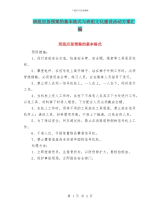 班组应急预案的基本格式与班组文化建设活动方案汇编