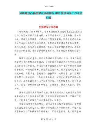 班组建设心得感想与班组推行QHSE管理体系工作总结汇编