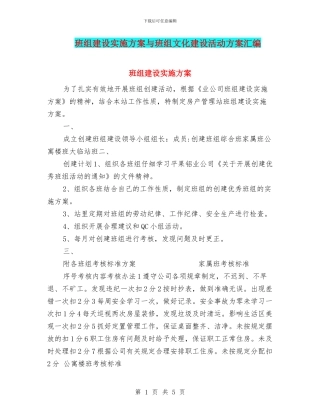 班组建设实施方案与班组文化建设活动方案汇编