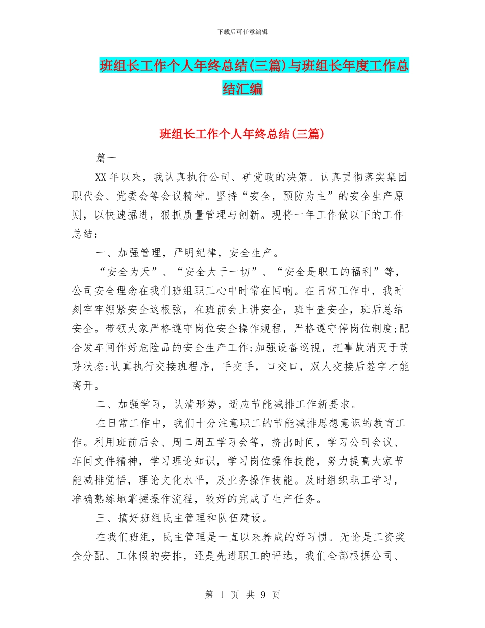 班组长工作个人年终总结与班组长年度工作总结汇编_第1页