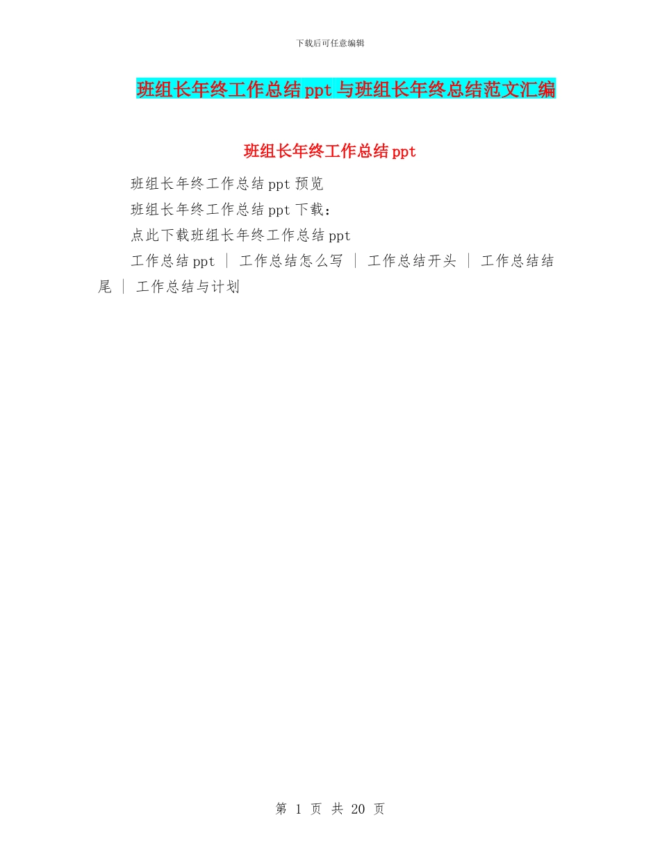 班组长年终工作总结ppt与班组长年终总结范文汇编_第1页