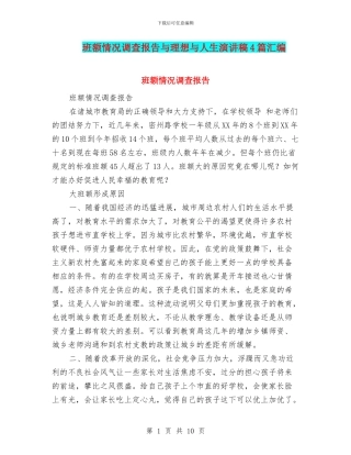 班额情况调查报告与理想与人生演讲稿4篇汇编