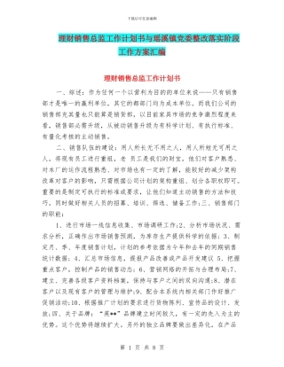 理财销售总监工作计划书与瑶溪镇党委整改落实阶段工作方案汇编