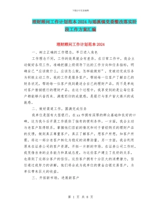 理财顾问工作计划范本2024与瑶溪镇党委整改落实阶段工作方案汇编