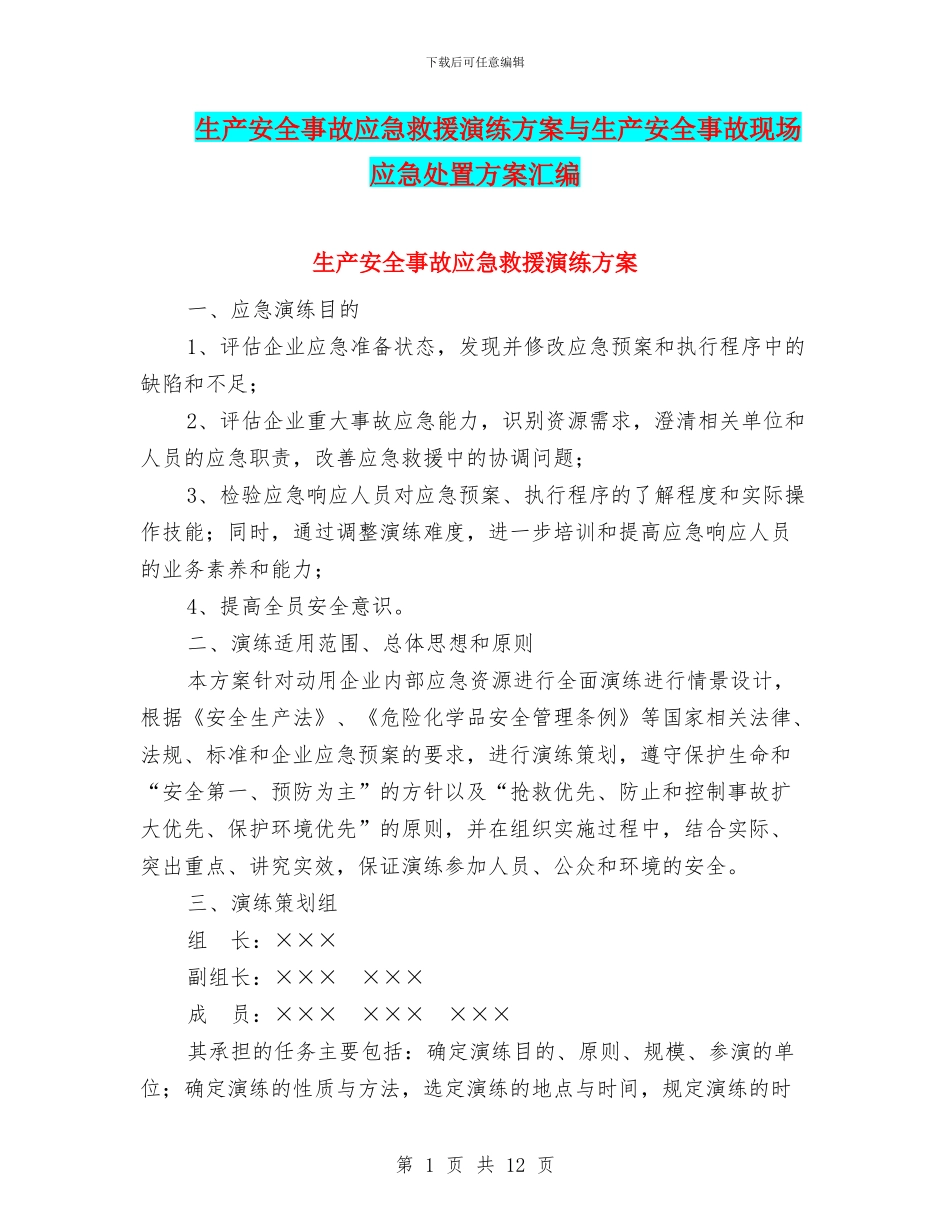生产安全事故应急救援演练方案与生产安全事故现场应急处置方案汇编_第1页