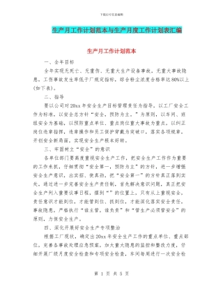 生产月工作计划范本与生产月度工作计划表汇编