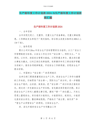 生产部年度工作计划表2024与生产部年度工作计划表格汇编
