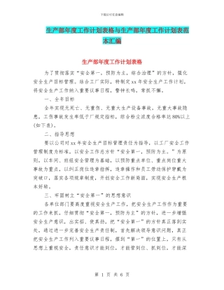 生产部年度工作计划表格与生产部年度工作计划表范本汇编