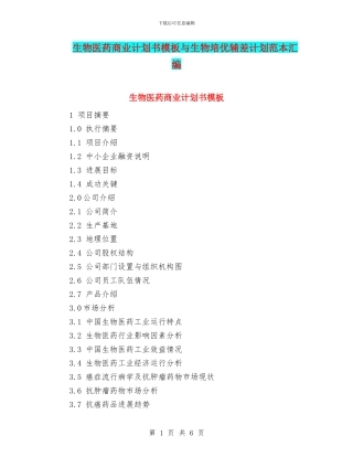 生物医药商业计划书模板与生物培优辅差计划范本汇编
