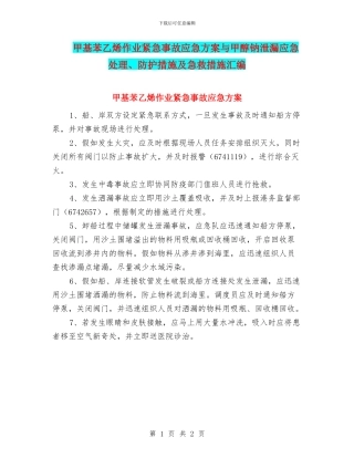甲基苯乙烯作业紧急事故应急方案与甲醇钠泄漏应急处理、防护措施及急救措施汇编