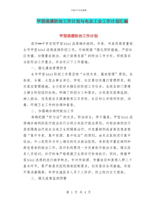 甲型流感防治工作计划与电业工会工作计划汇编
