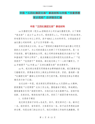 申报“五四红旗团支部”事迹材料与申报“市素质教育示范校”自评报告汇编